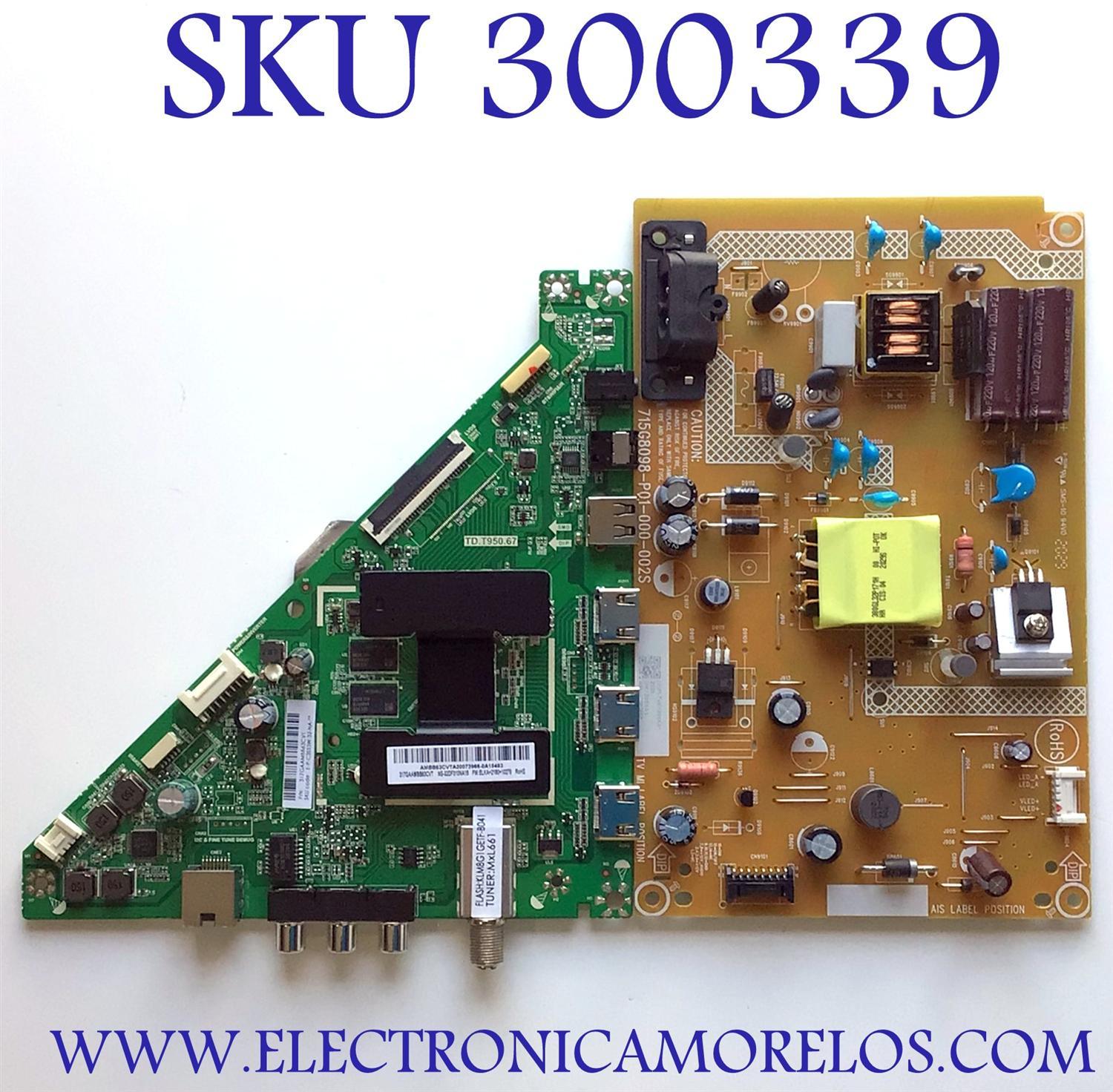 KIT DE TARJETAS PARA TV INSIGNIA / NUMERO DE PARTE MAIN 317GAAMBB63CVT / TD.T950.67 / NUMERO DE PARTE FUENTE PLTVK1205XA1 / 715G8098-P01-000-002S / VK1205XA1 / DISPLAY CV320H1-F01 / NUMERO DE PANEL TPT320B5-H1F01.D REV:S02BG / MODELO NS-32DF310NA19